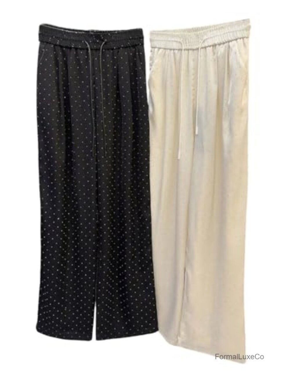 Rhinestone Wide Leg Elastic Waist Trousers